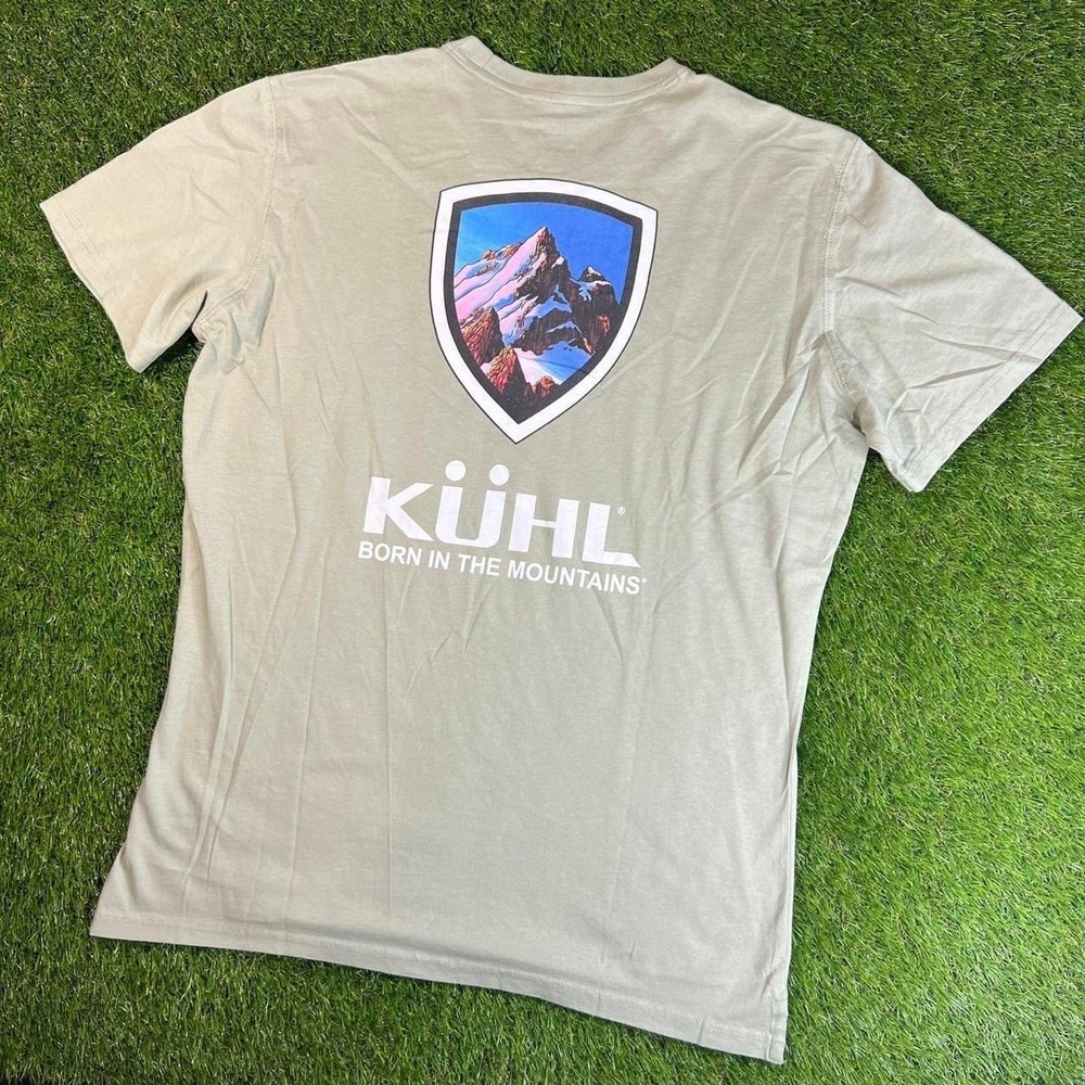 Kuhl Wildfibre Logo Graphic T Shirt Outdoor Hiking Cotton Tan Adult Large L Tee